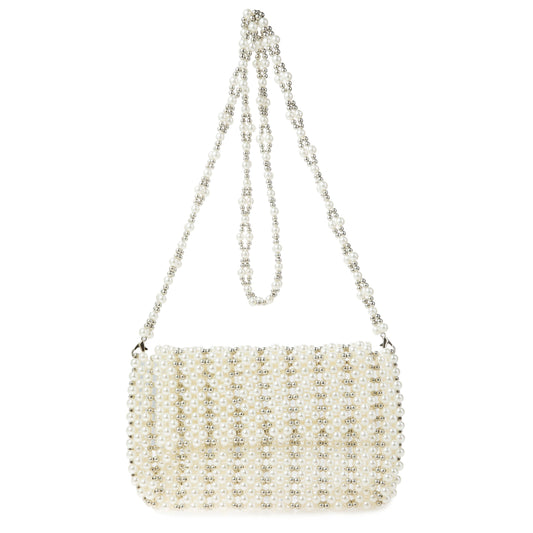 Faux Pearl Flap Clutch