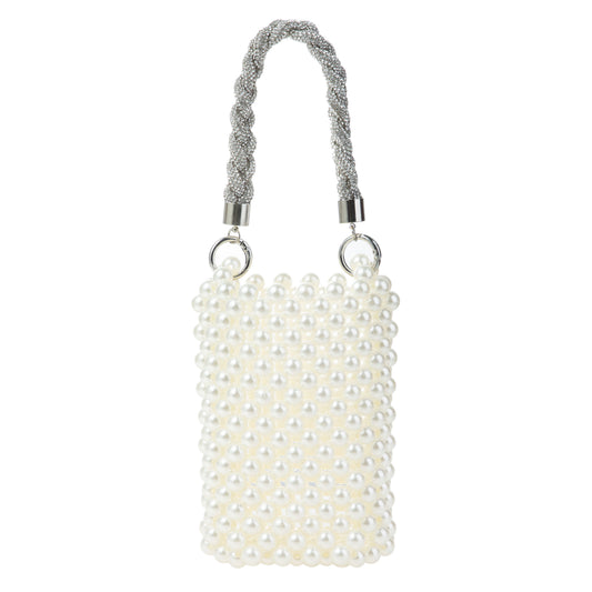 Metal Handle White Phone Bag