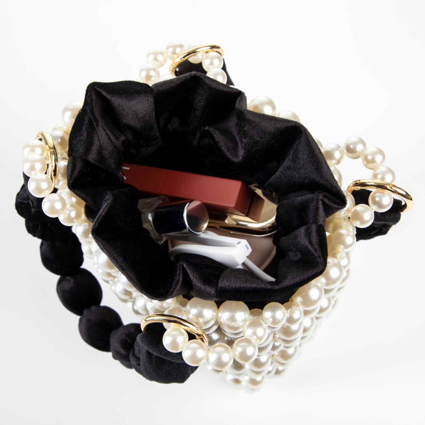 Pearl Black Velvet Handbag