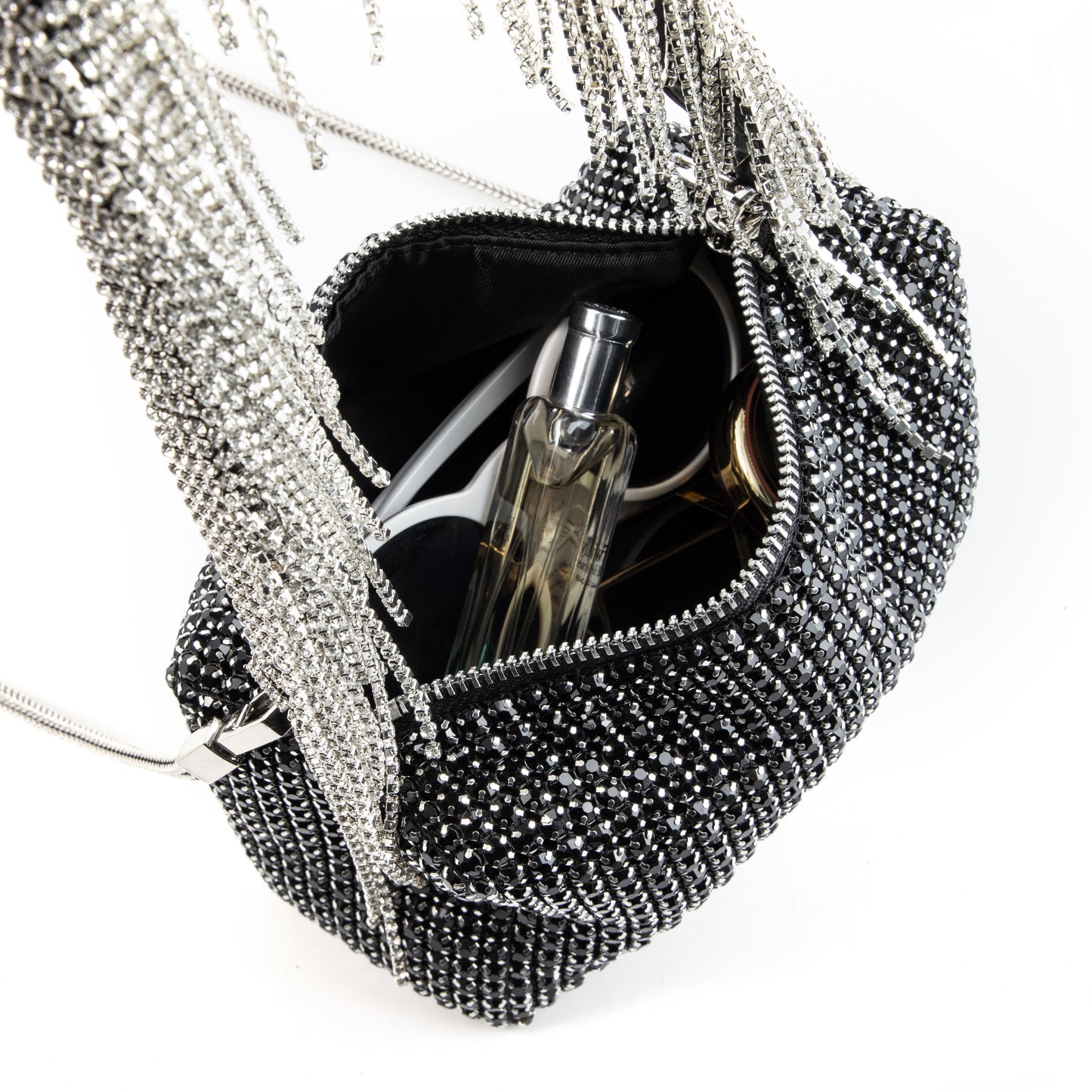 Rhinestone Tassel Black Purse