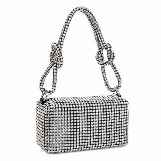 Rhinestone Box Knot Silver Bag