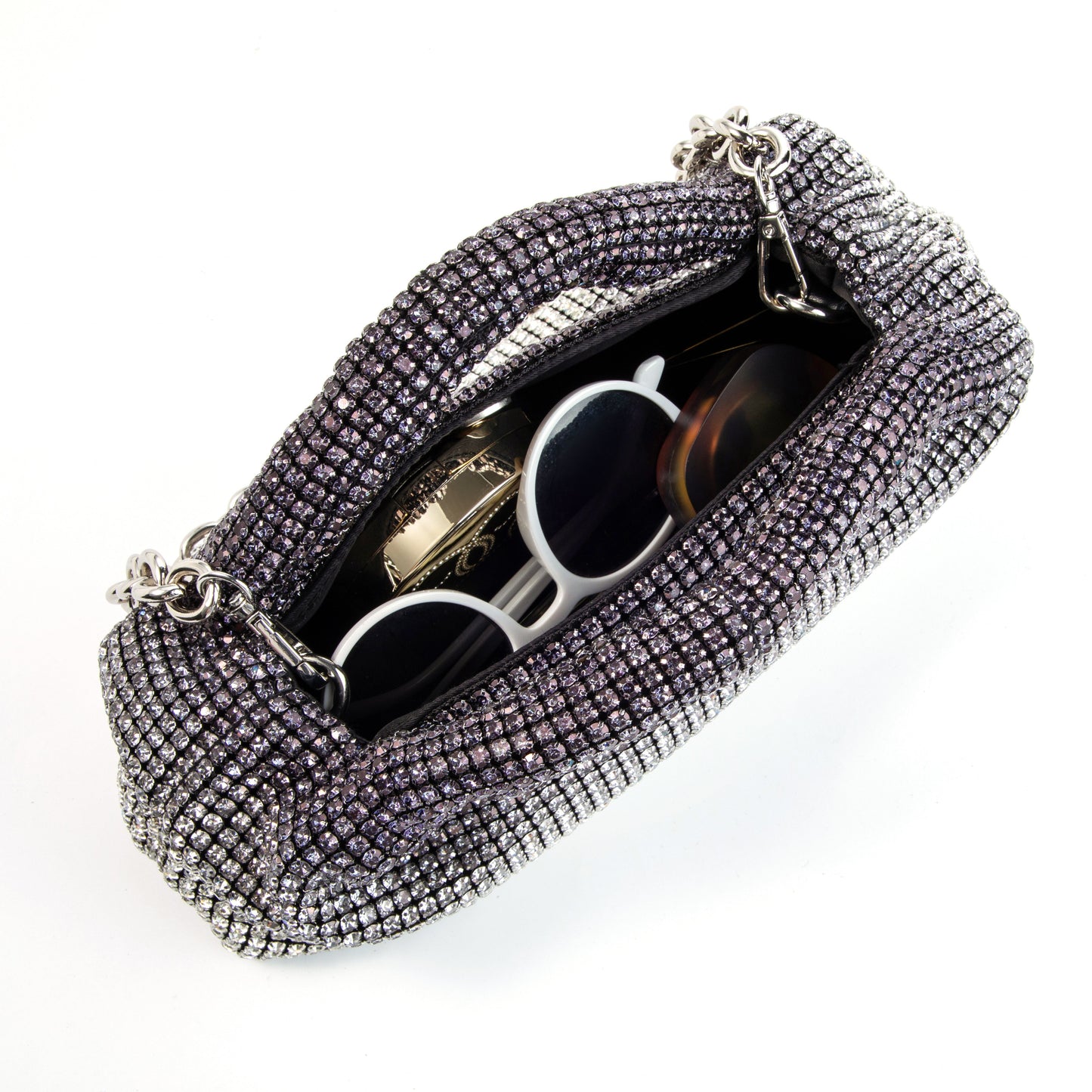 Rhinestone Grey Top Handle Purse