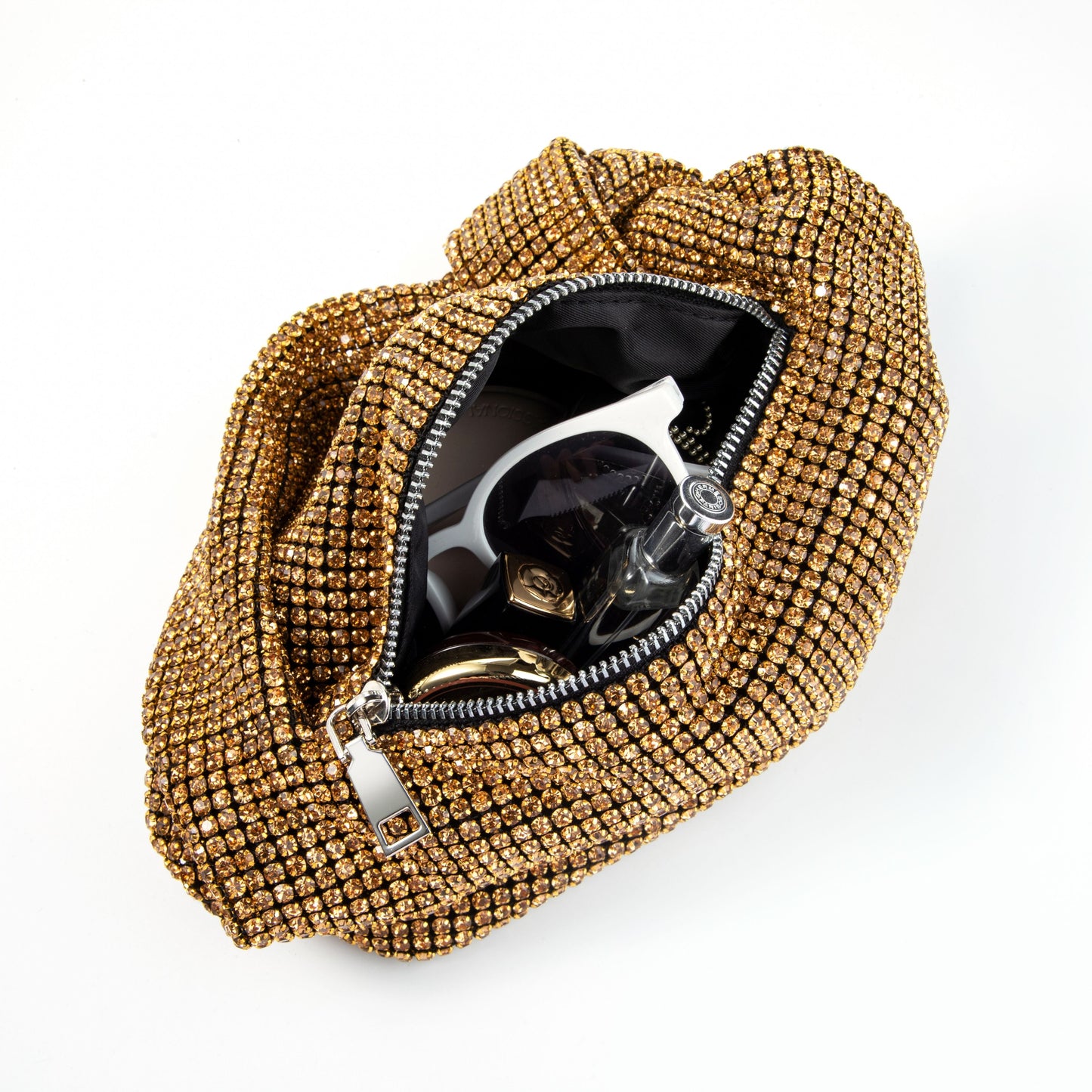 Rhinestone Knotted Brown Clutch