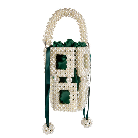 Pearl Square Hollow Green Handbag