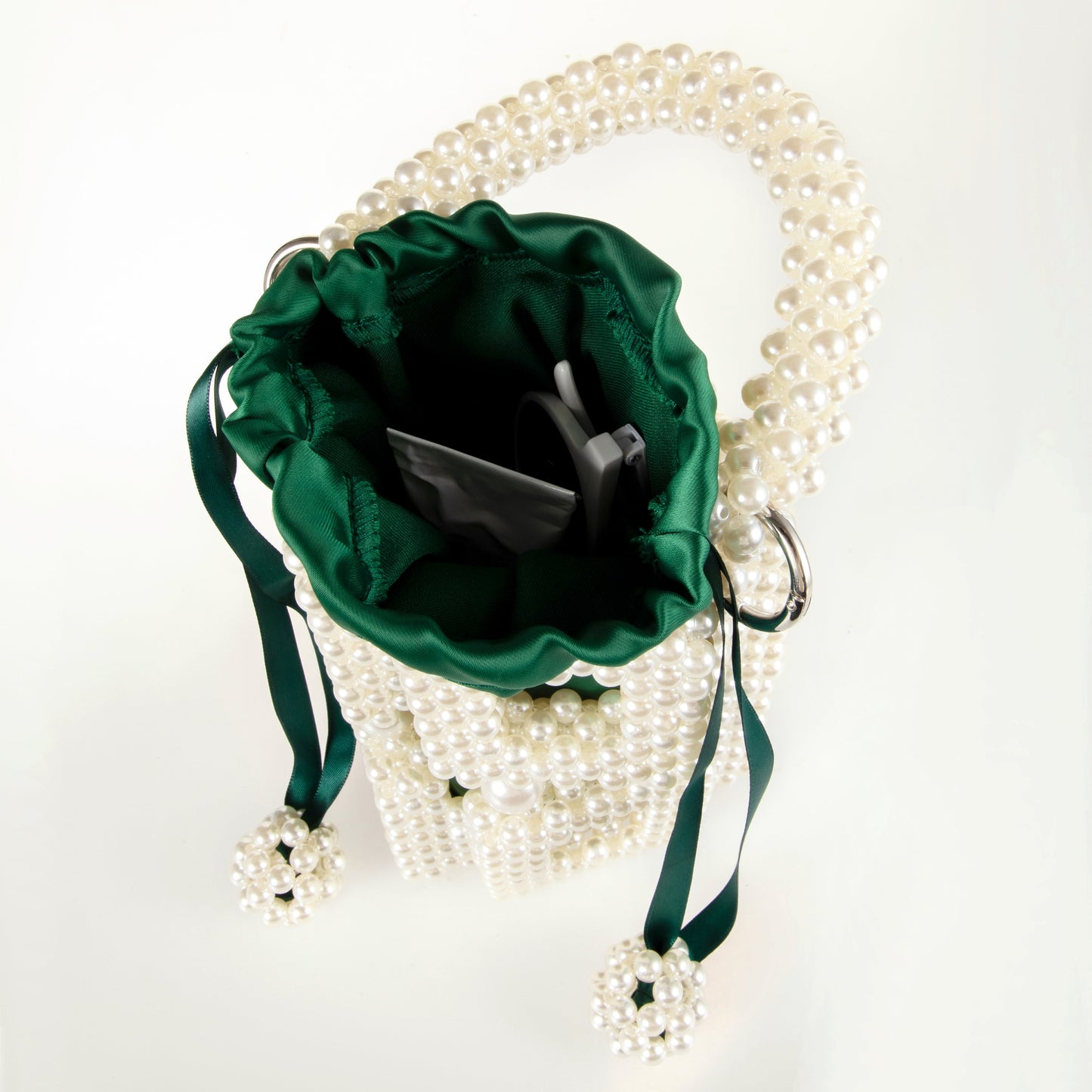Pearl Square Hollow Green Handbag