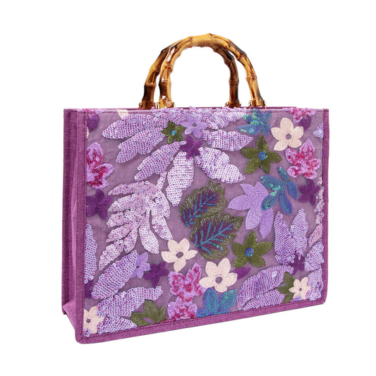 Sequin Embroidered Floral Tote