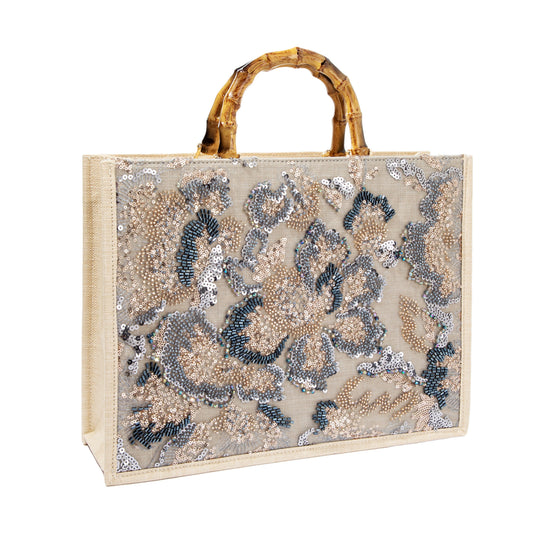 Sequin Embroidered Floral Tote