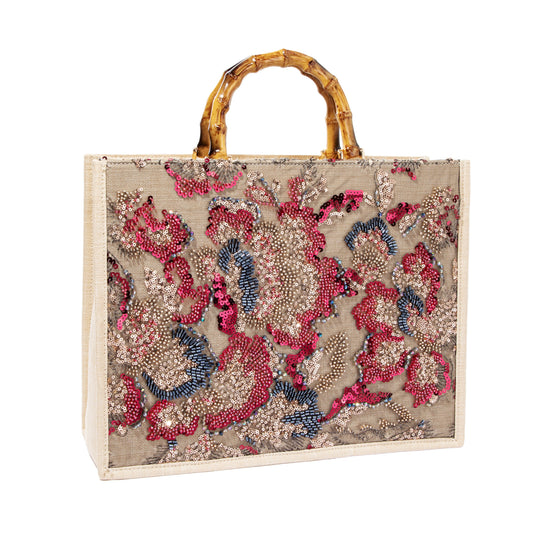 Sequin Embroidered Floral Tote