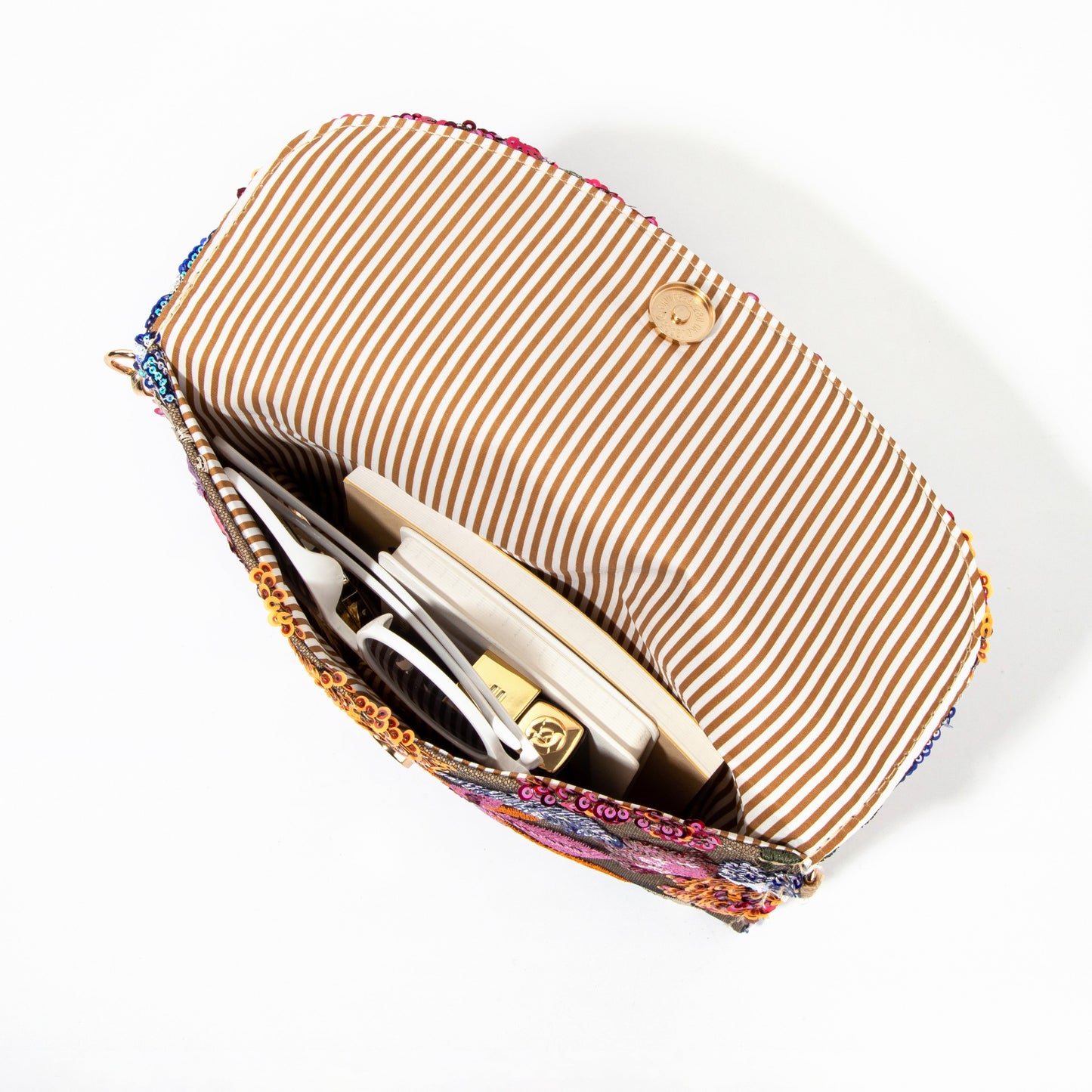 Pink Embroidered Linen Envelope Bag