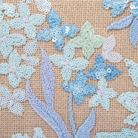 Blue Embroidered Linen Envelope Bag