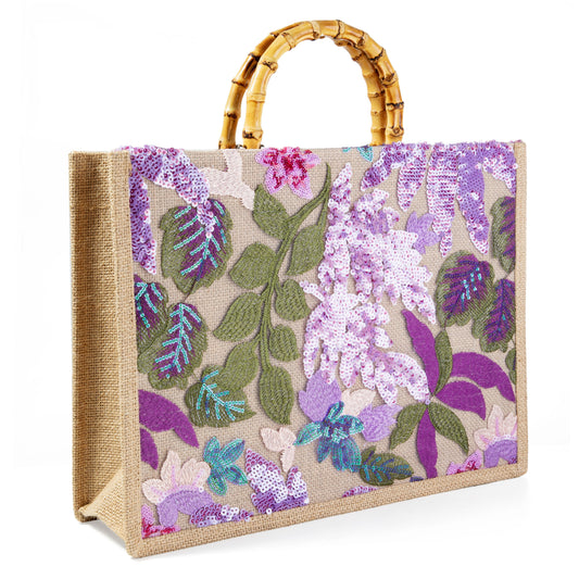 Sequin Embroidered Floral Tote