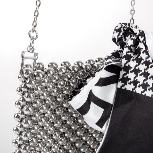 Tied Silk Cellphone Silver Shoulderbag