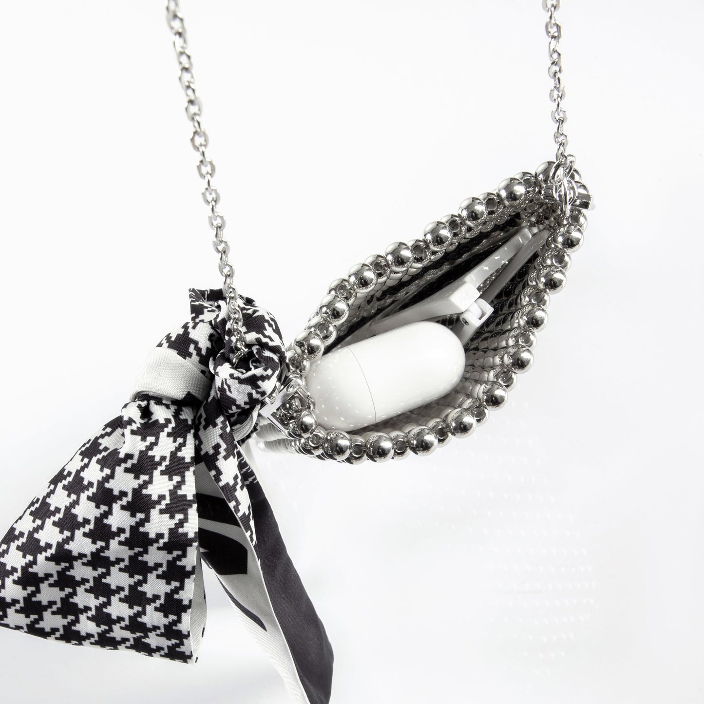 Tied Silk Cellphone Silver Shoulderbag