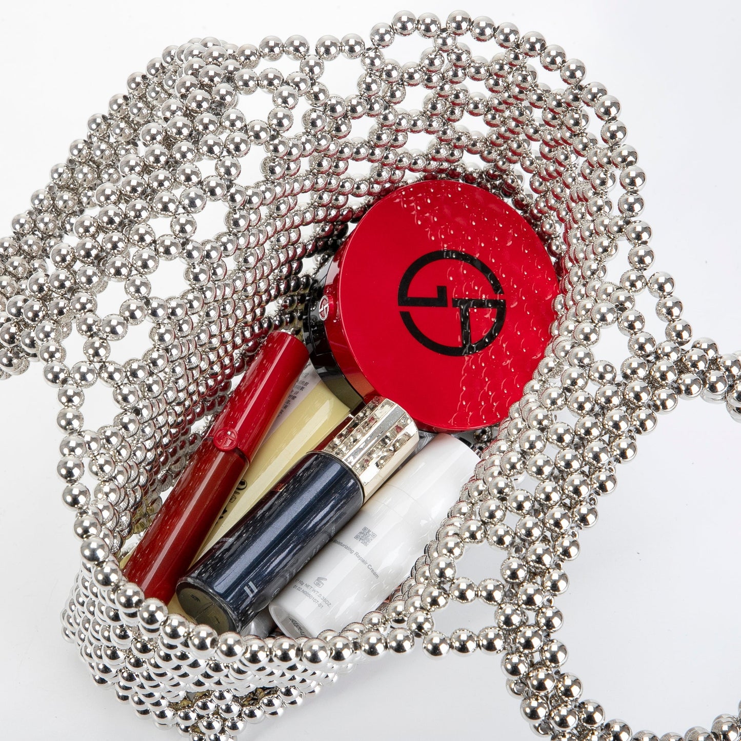 Round Handle Silver Tote