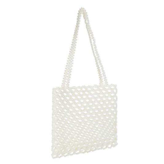White Beads Shoulder Tote