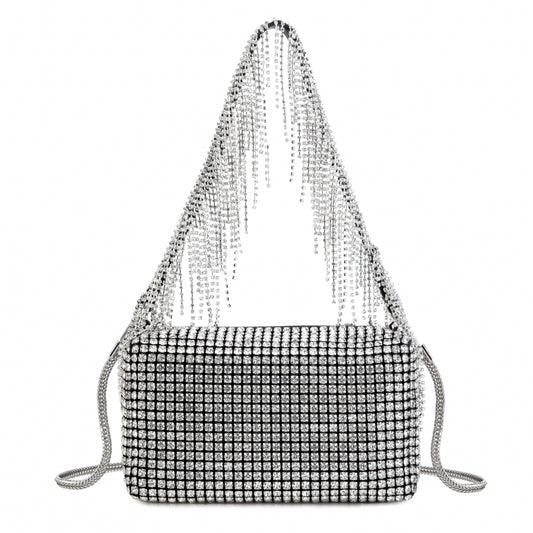Rhinestone Tassel Silver Purse