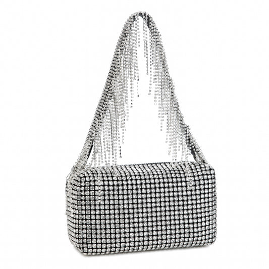 Rhinestone Tassel Silver Purse