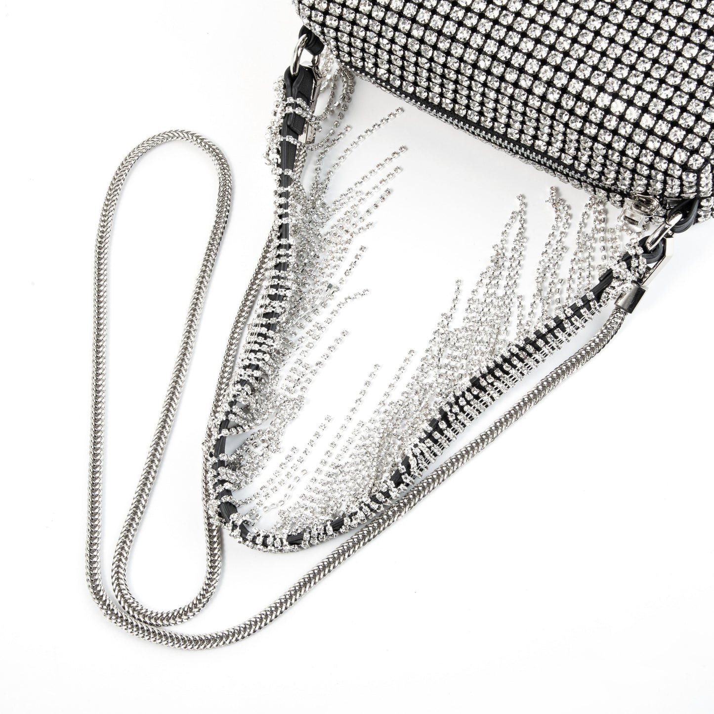 Rhinestone Tassel Silver Purse