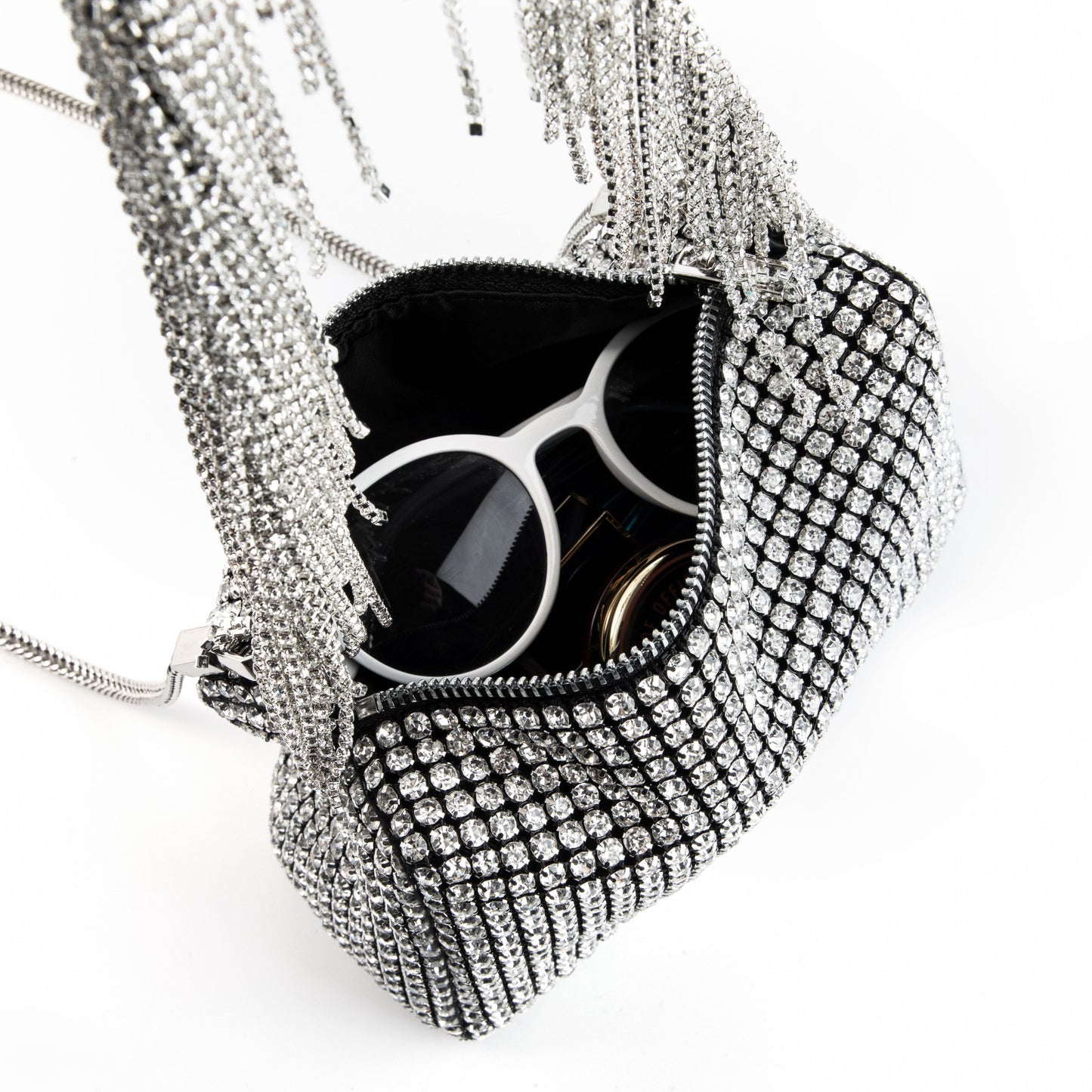 Rhinestone Tassel Silver Purse