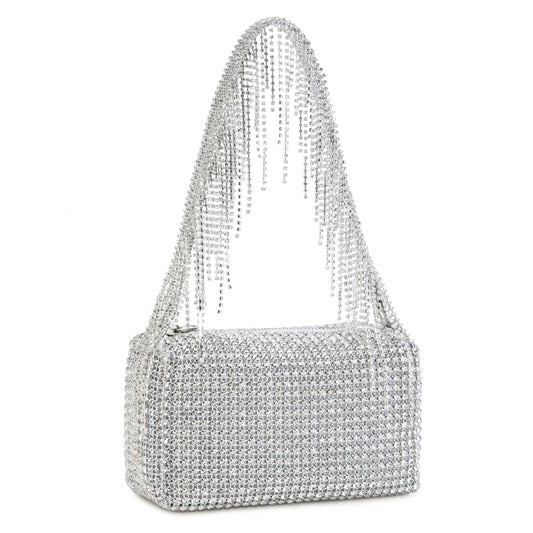 Rhinestone Tassel White Purse