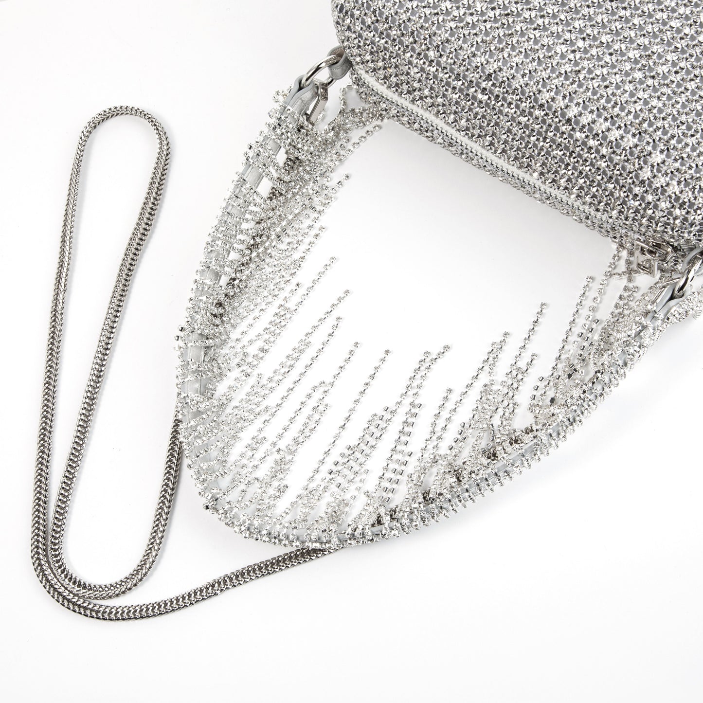 Rhinestone Tassel White Purse