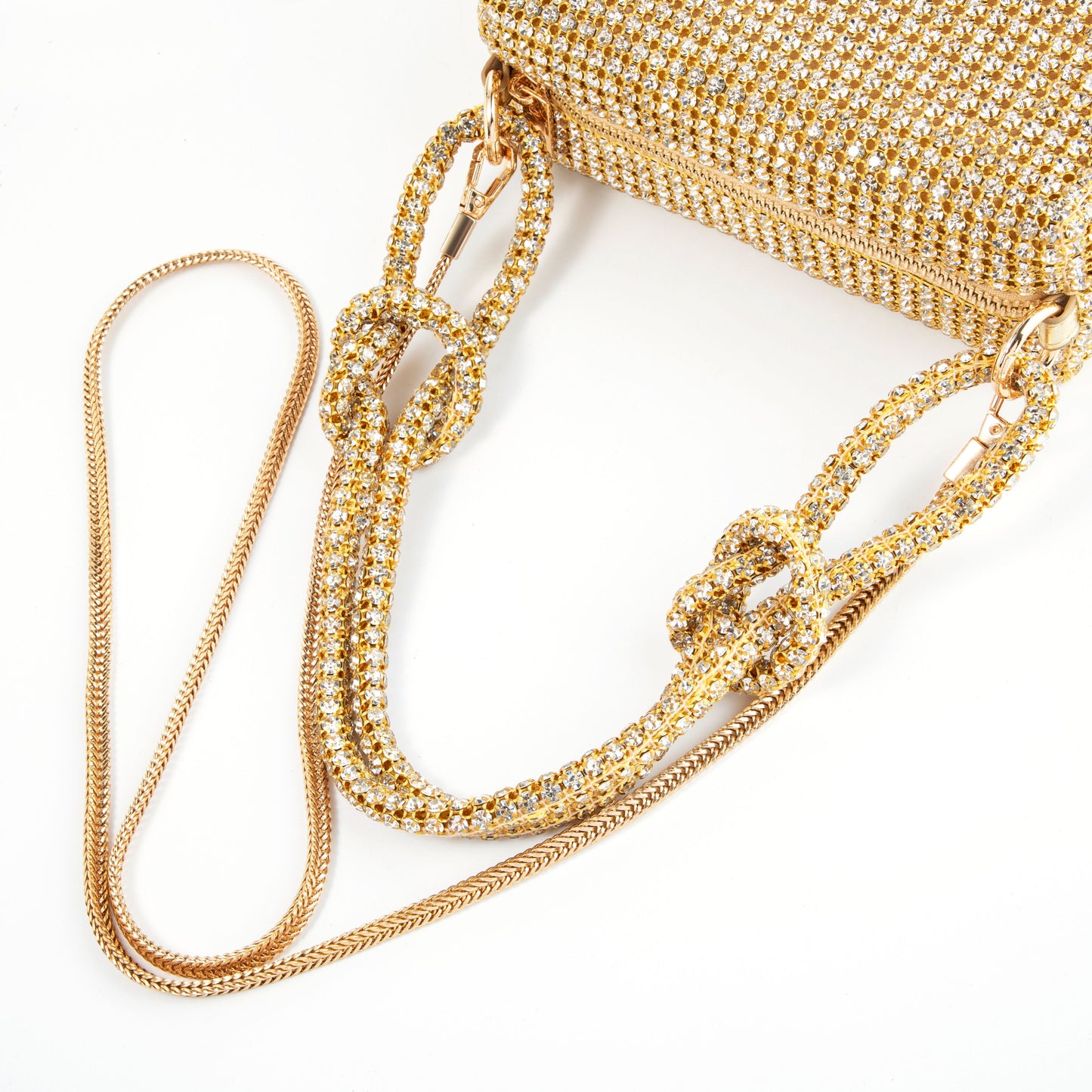 Rhinestone Box Knot Gold Bag
