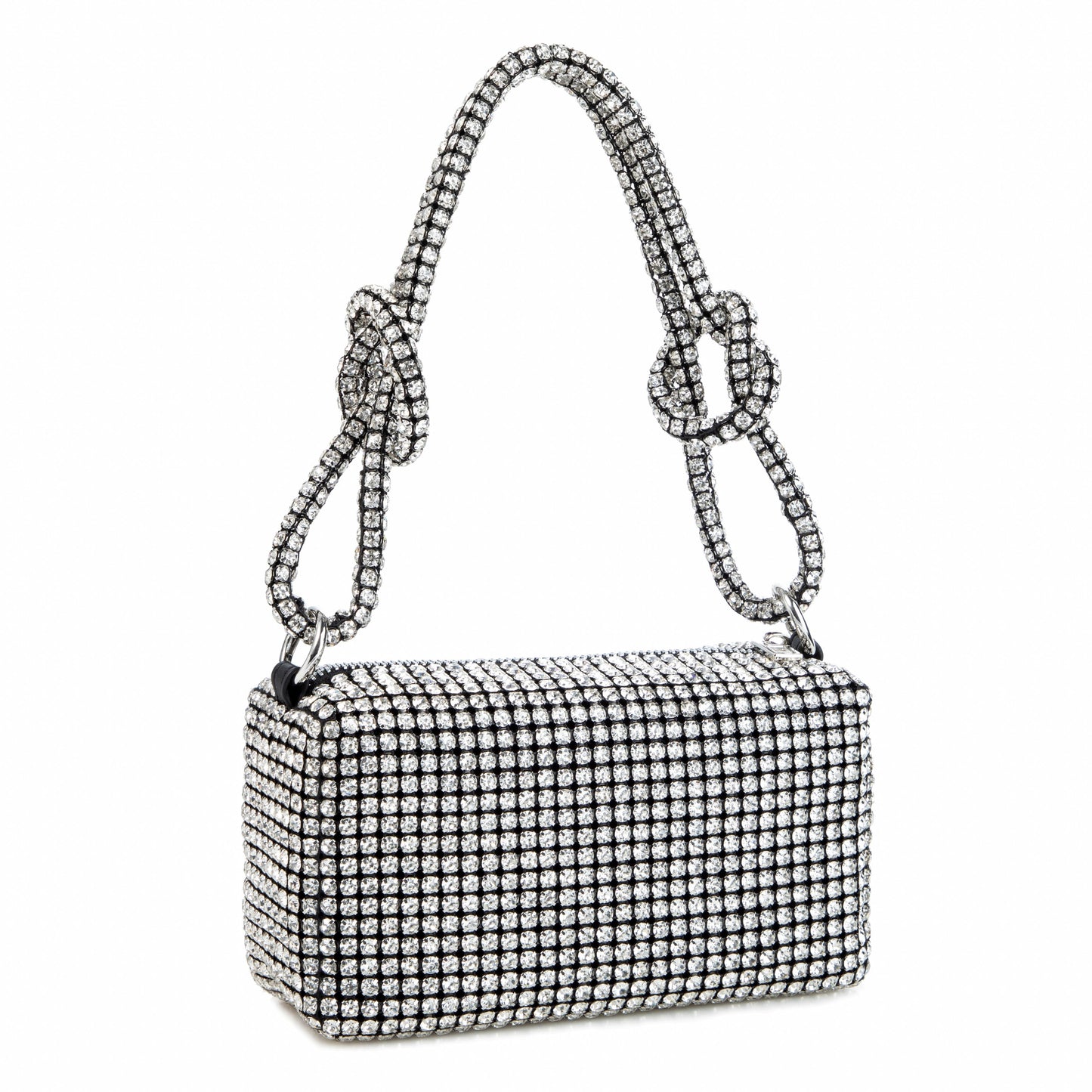 Rhinestone Box Knot Silver Bag