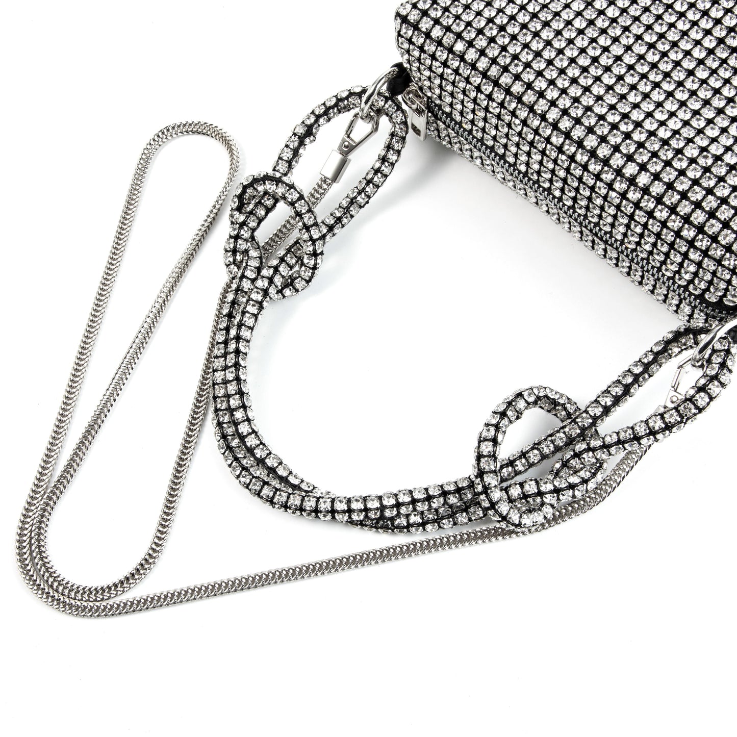 Rhinestone Box Knot Silver Bag