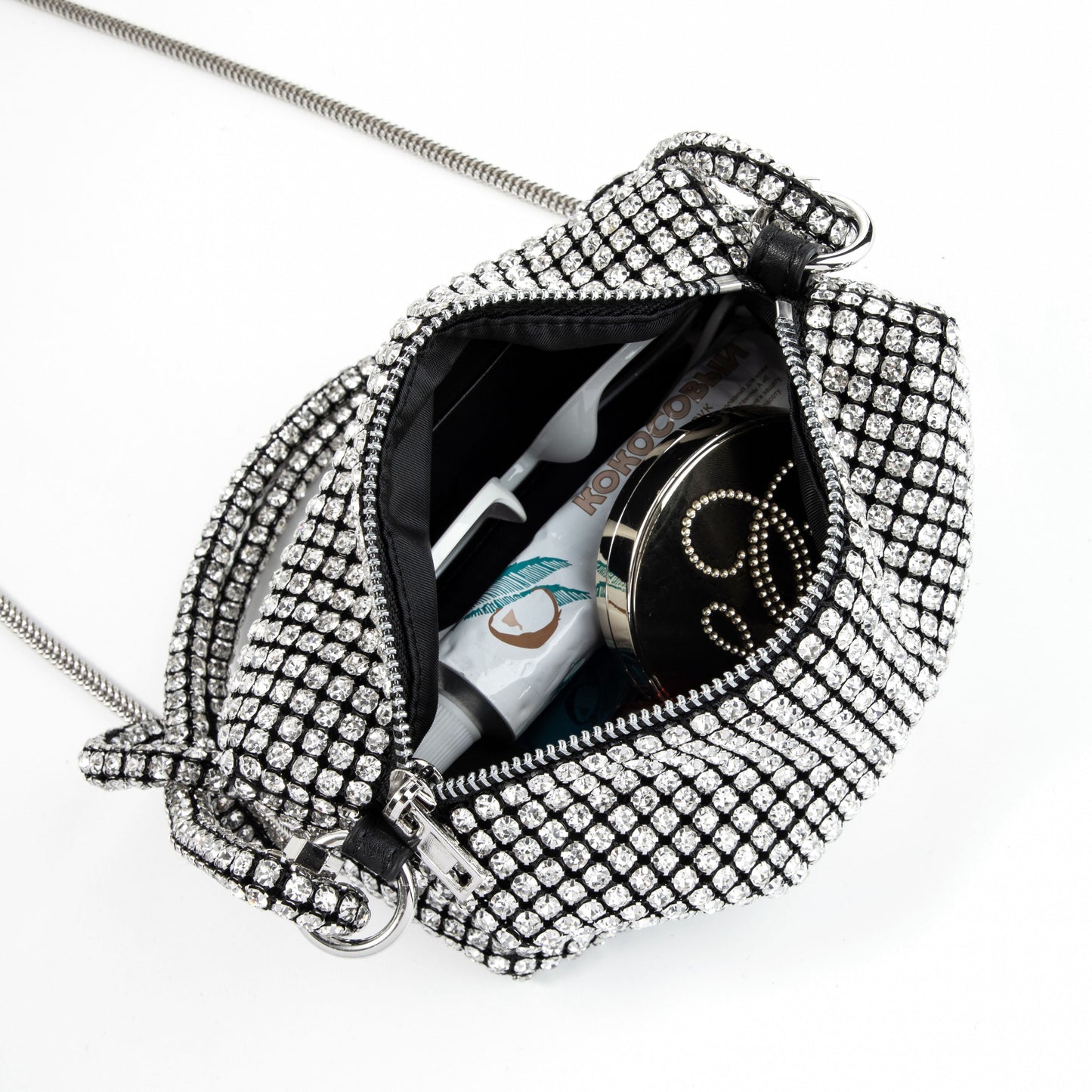 Rhinestone Box Knot Silver Bag