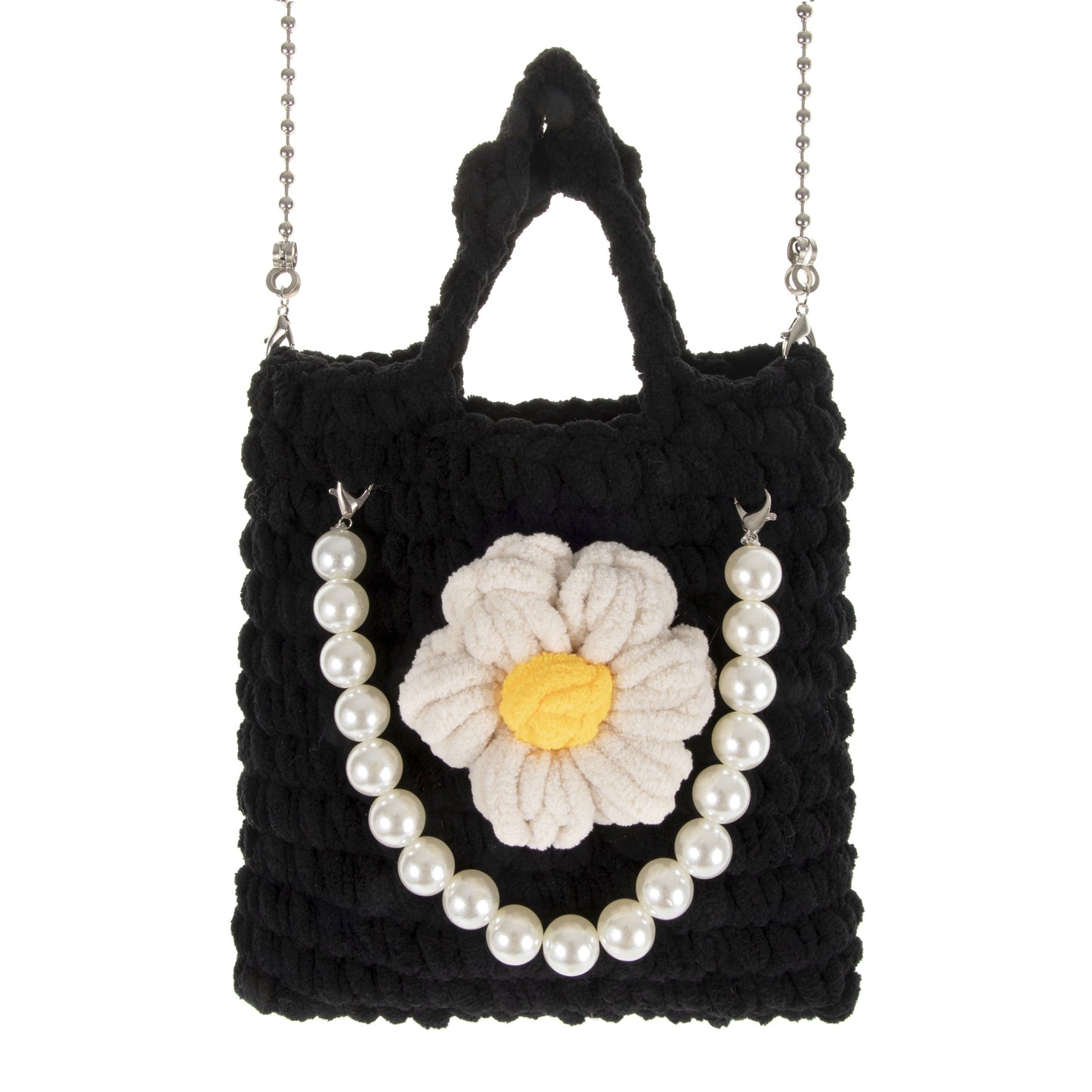 Pearl Handle Crochet Tote