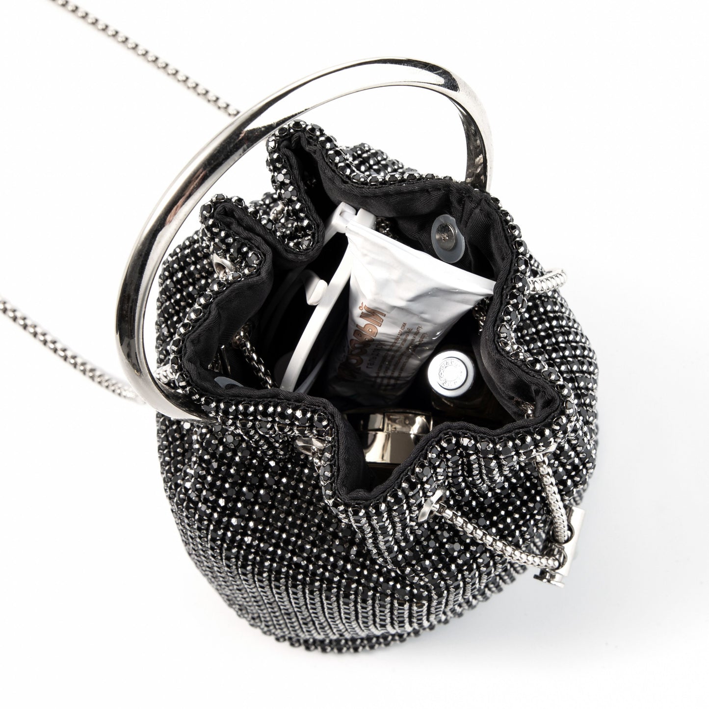 Ring Handle Rhinestone Black Bucket