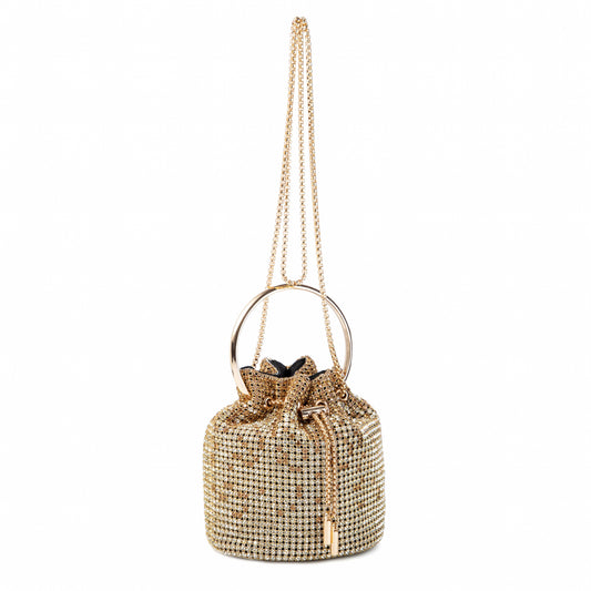 Ring Handle Rhinestone Gold Bucket