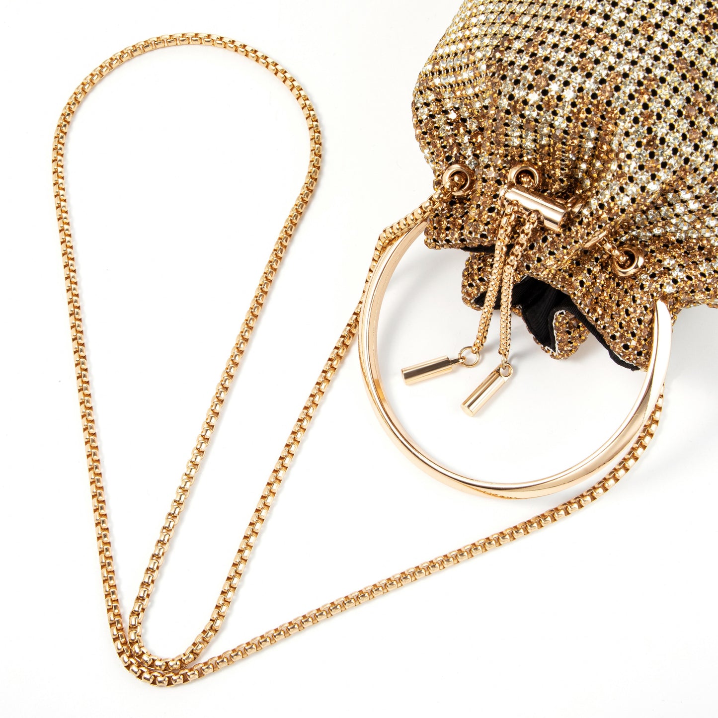Ring Handle Rhinestone Gold Bucket