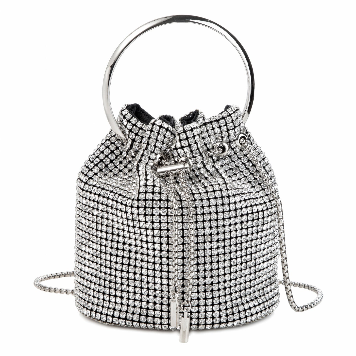 Ring Handle Rhinestone Silver Bucket