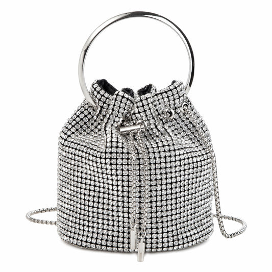 Ring Handle Rhinestone Silver Bucket