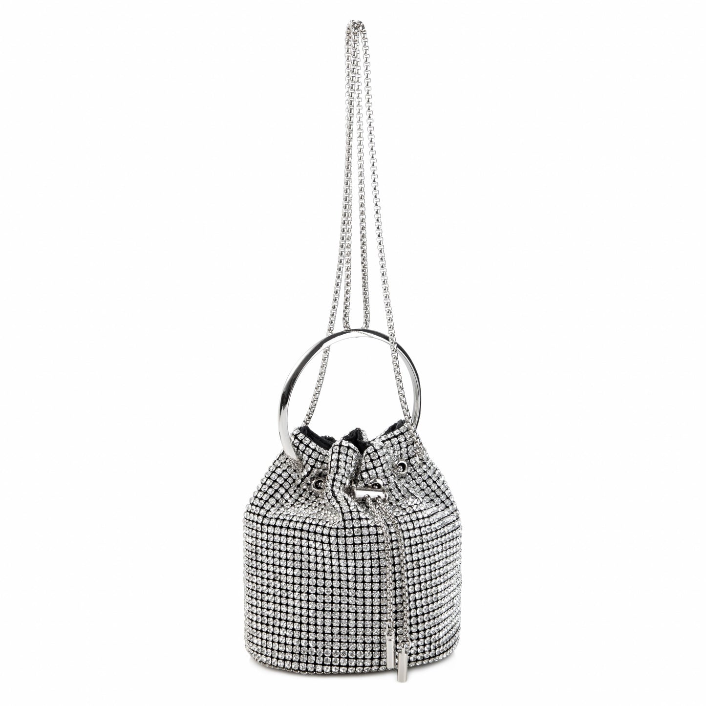 Ring Handle Rhinestone Silver Bucket