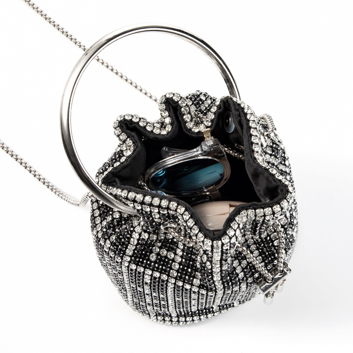 Ring Handle Rhinestone Gunmetal Bucket