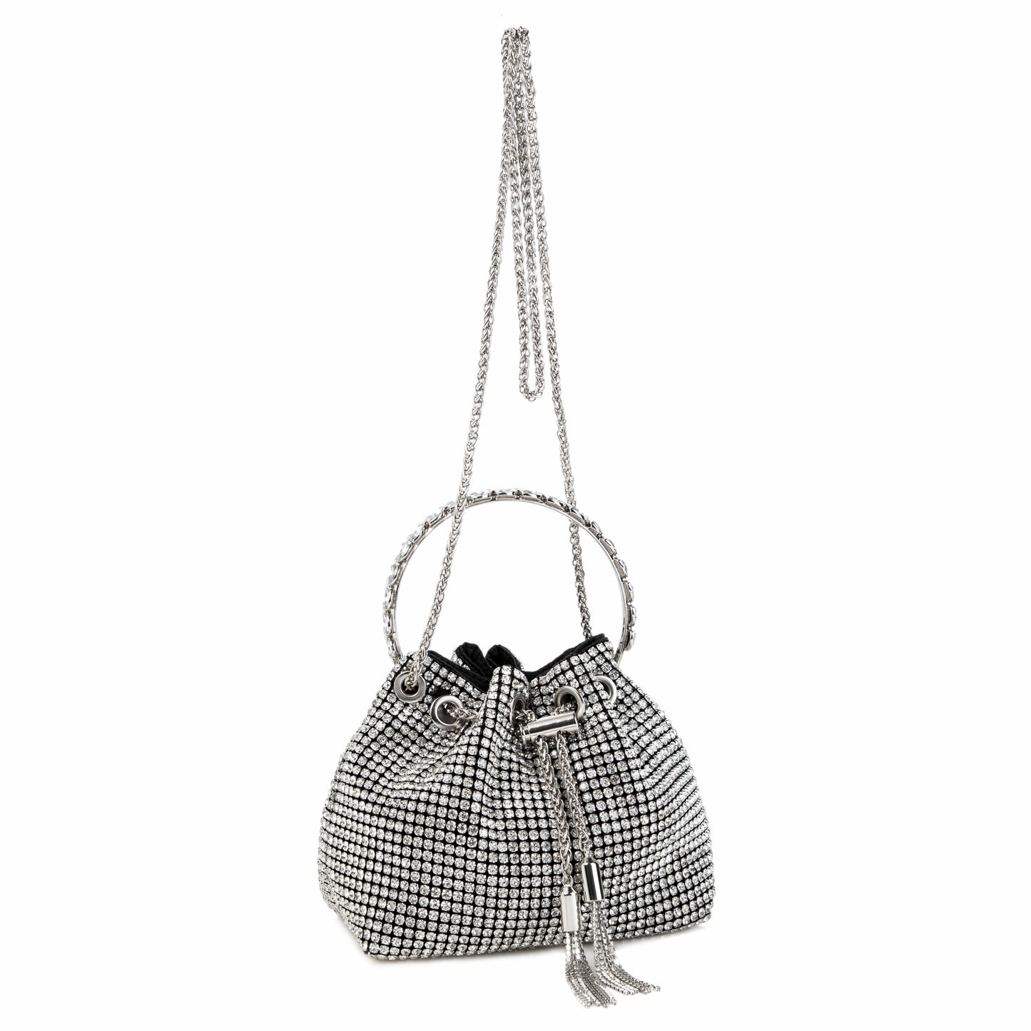 Rhinestone Tassel Silver Bucket
