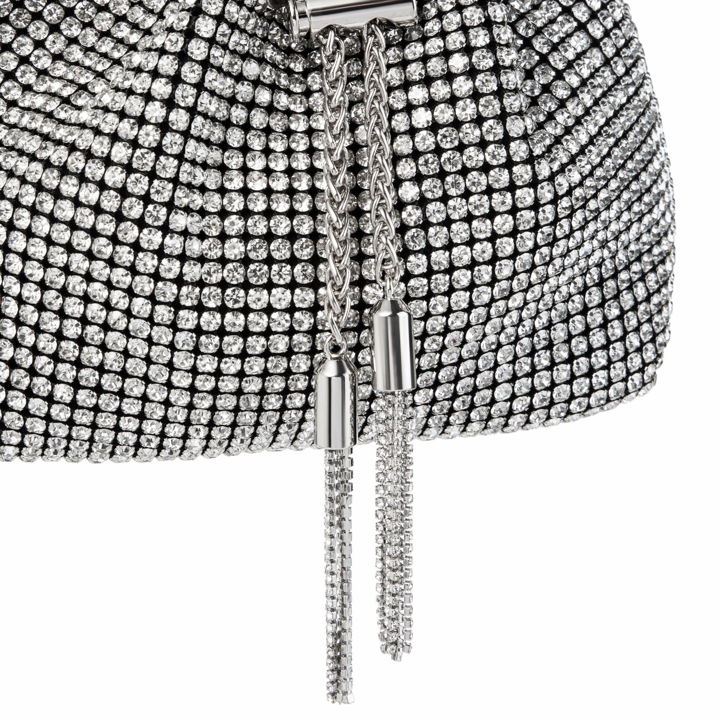 Rhinestone Tassel Silver Bucket