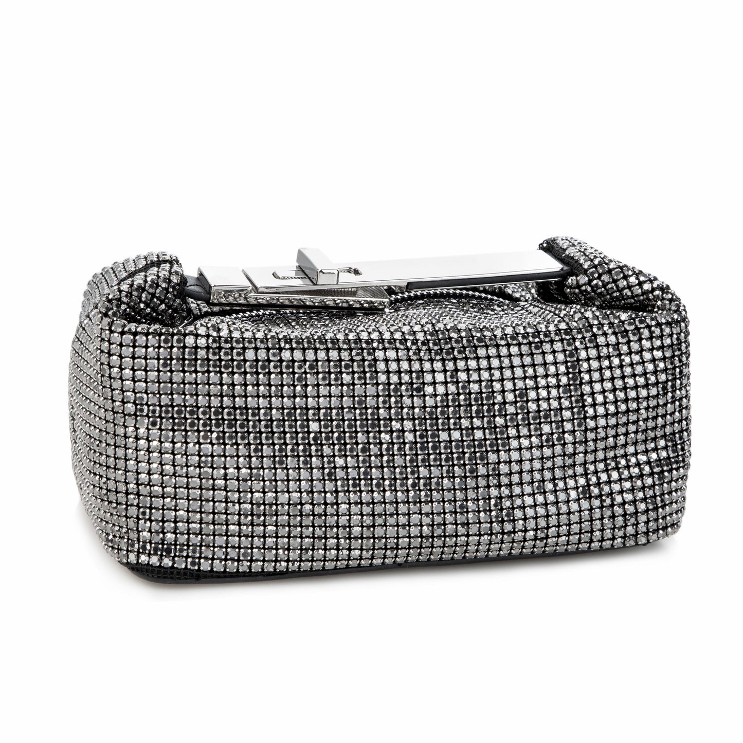 Metal Handle Sparkling Gunmetal Clutch