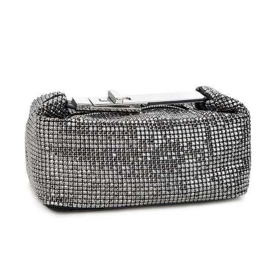 Metal Handle Sparkling Gunmetal Clutch