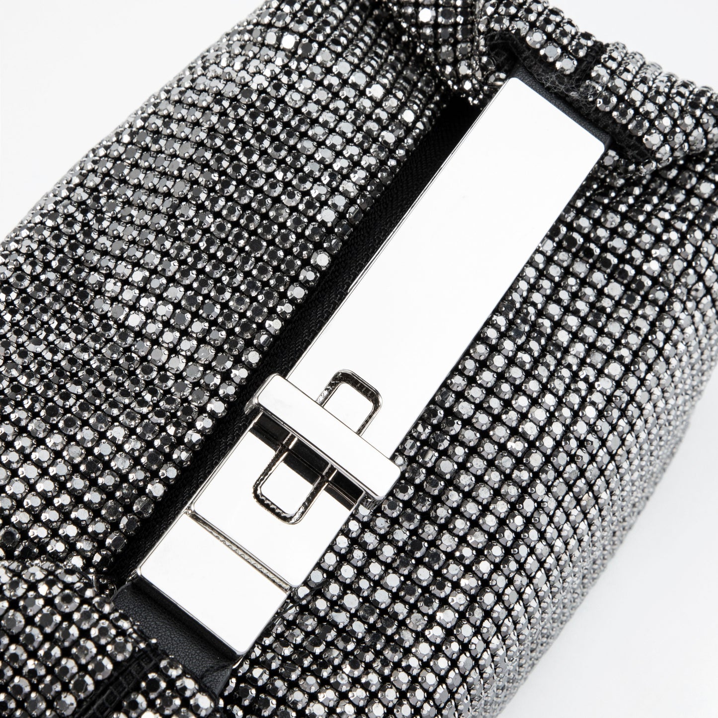 Metal Handle Sparkling Gunmetal Clutch