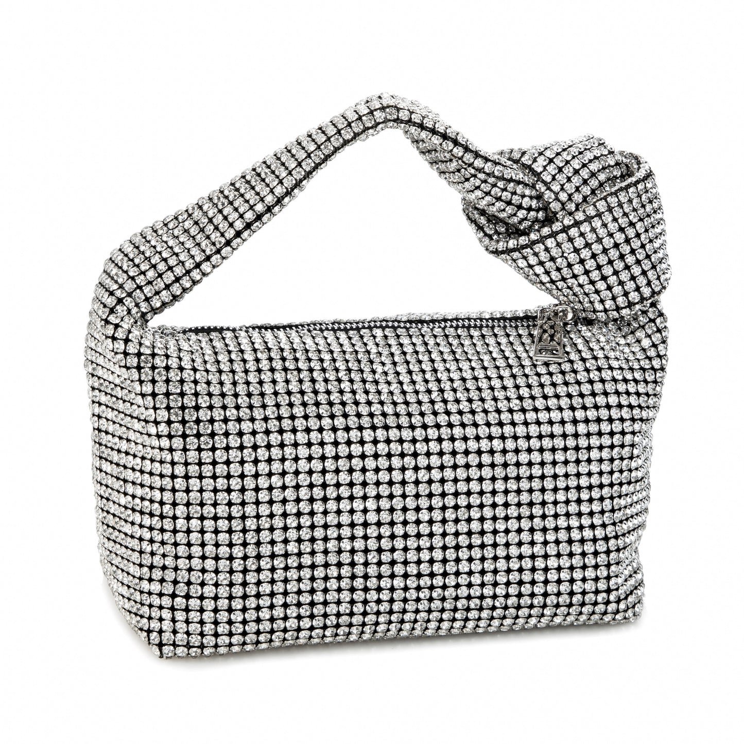Rhinestone Knotted Silver Clutch