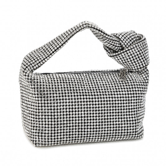 Rhinestone Knotted Silver Clutch