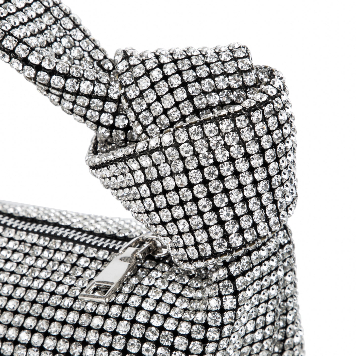 Rhinestone Knotted Silver Clutch