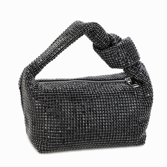 Rhinestone Knotted Black Clutch