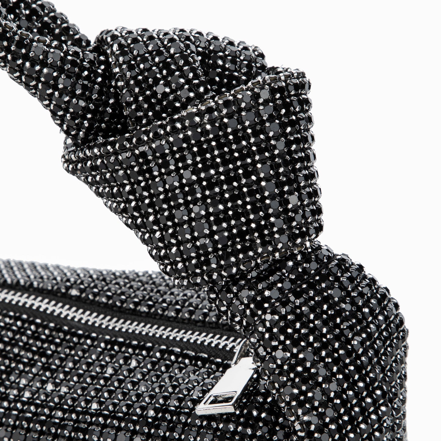 Rhinestone Knotted Black Clutch