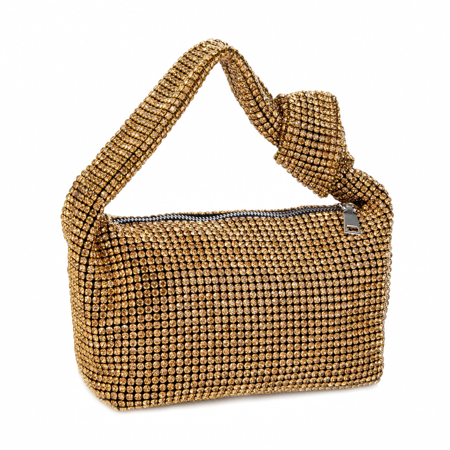 Rhinestone Knotted Brown Clutch