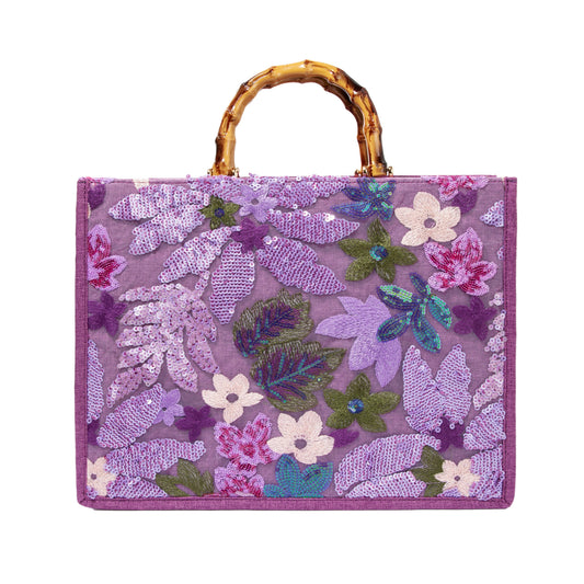 Sequin Embroidered Floral Tote
