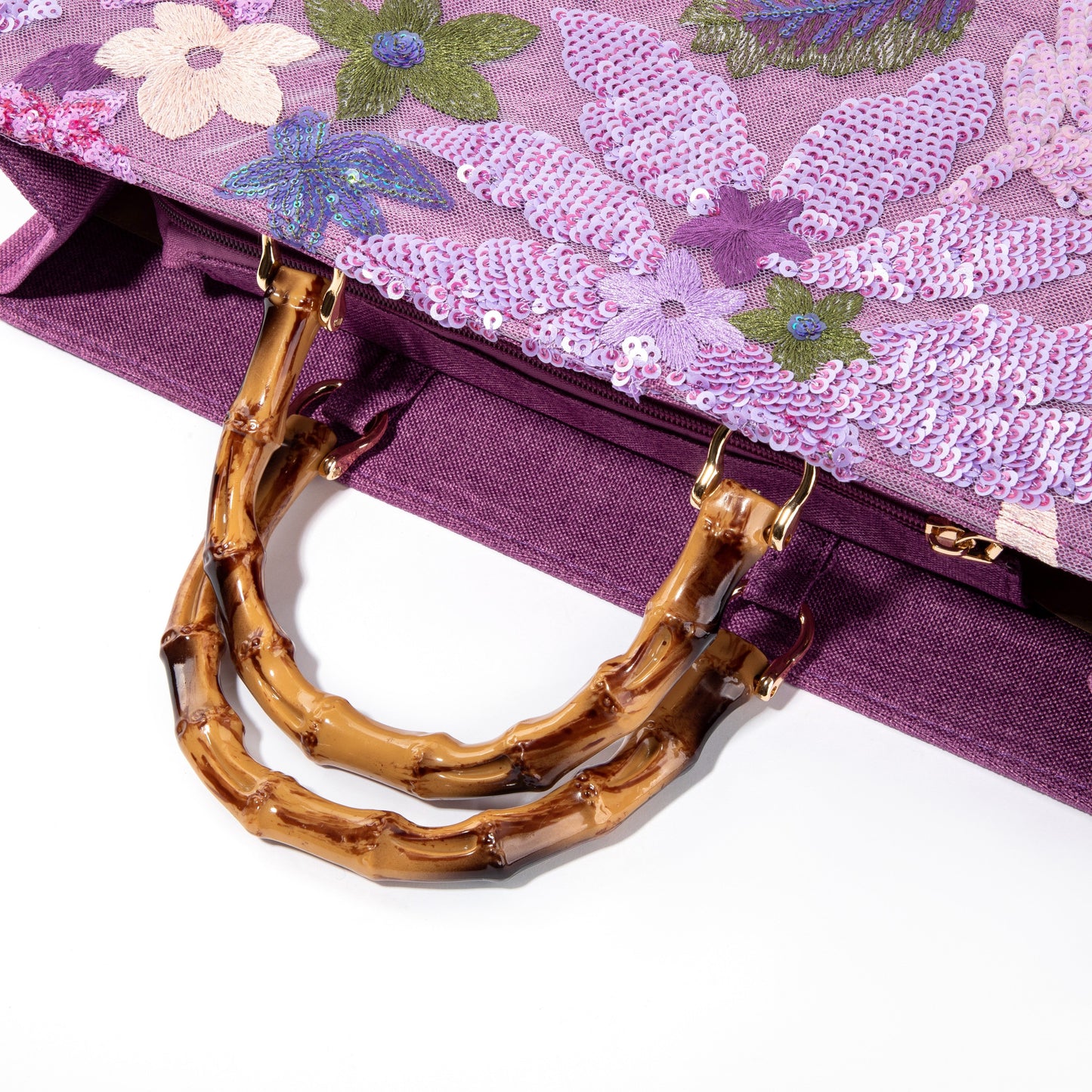 Sequin Embroidered Floral Tote